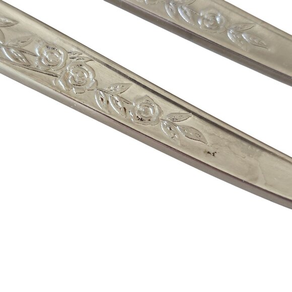 2 Elden Vintage Flower Cocktail Fork Stainless 5.5" Rose Midcentury Colonial Sty - Picture 3 of 8